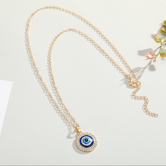 Evil Eye Necklace, Round Rainbow Blue Eye Pendant - Picture 3 of 6